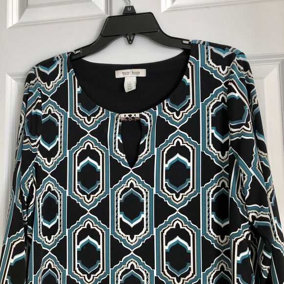 WHITE HOUSE BLACK MARKET TUNIC TOP BLOUSESSIZE LARGE KEYHOLE NECK GREEN CAREER - Picture 5 of 7